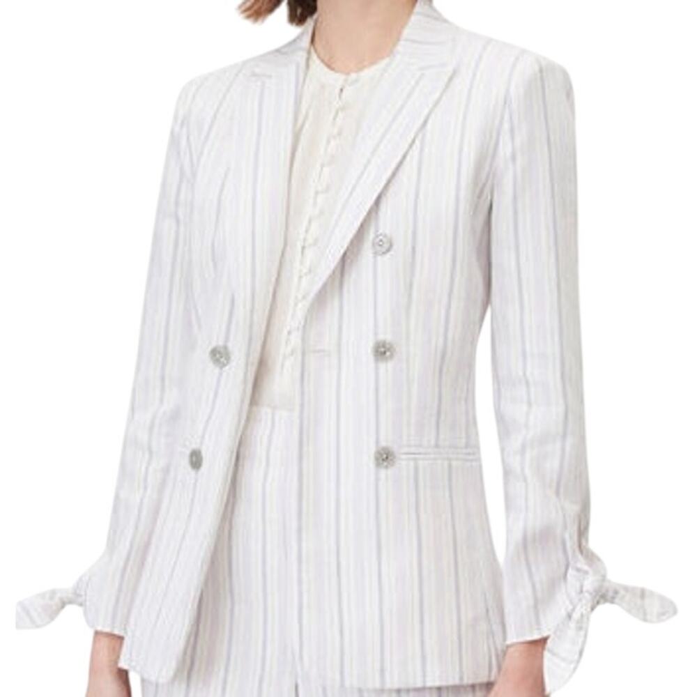 Rebecca Taylor Tailored Stripe Tie Jacket Suiting Striped White Lilac 6 NWT